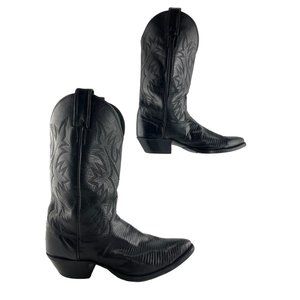 Ladies Justin Black Lizard Print Pointed Toe Western Boots Size 8.5 B